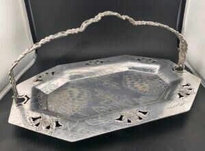 Vintage Mid-Century Aluminum Serving Tray Forman Family Hand Wrought 16x6
